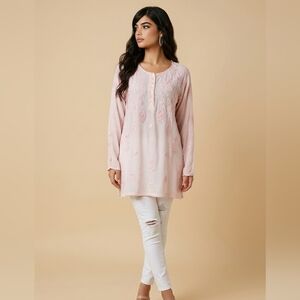Together Blush Pink Embroidered Crepe Tunic, Button Down Sz 12